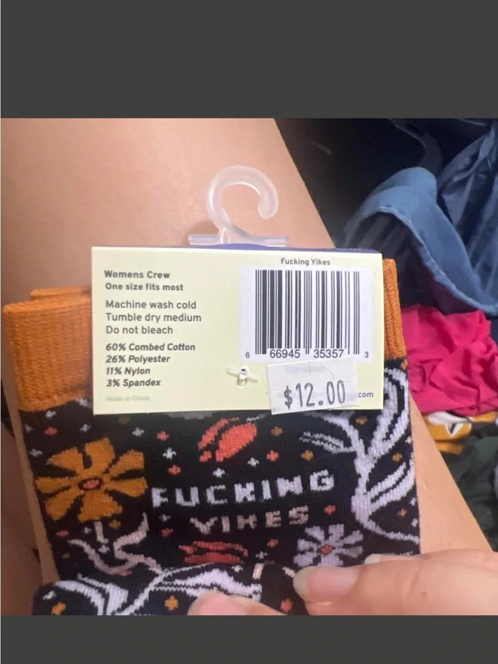 NWT Women's Crew Socks - Black with Orange Floral Funny Witty Yikes